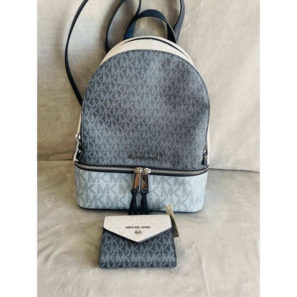 NWT Michael Kors Rhea Medium Colorblock Signature Logo Backpack & Wallet